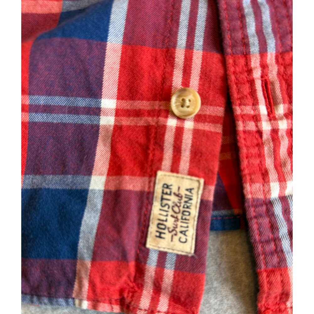 Hollister California Plaid Button Front Shirt Red Blue White Size Medium - Picture 7 of 9